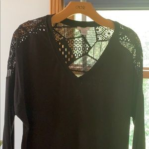 Cache black top with sheer lace back